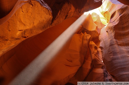 Rayo de sol entrando en Antelope Canyon